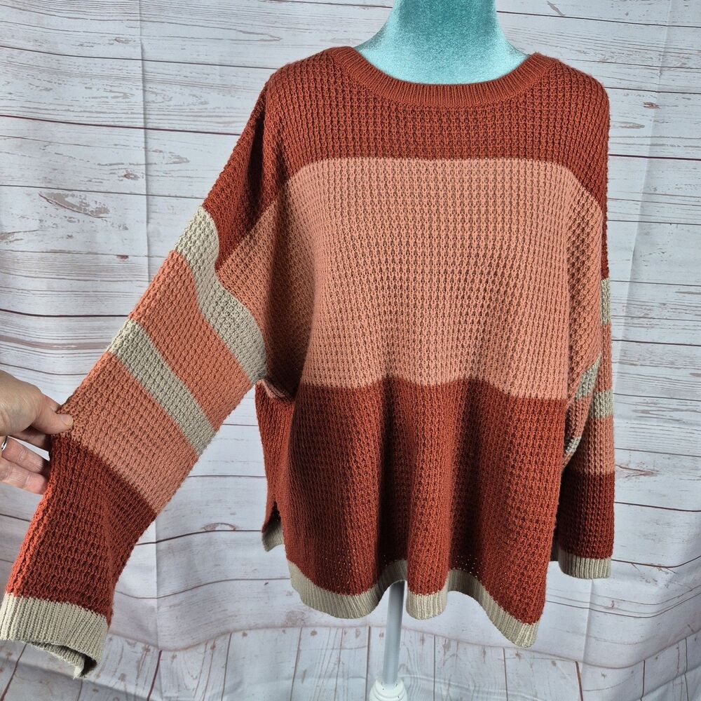 Umgee Waffle Knit Oversized Orange Sweater Womens Size Medium Autumn Fall Comfy